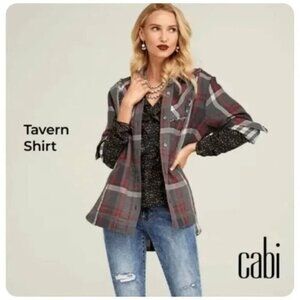 CABI Tavern Flannel Plaid Shirt Jacket Gray Red Sz M #4164 EUC
